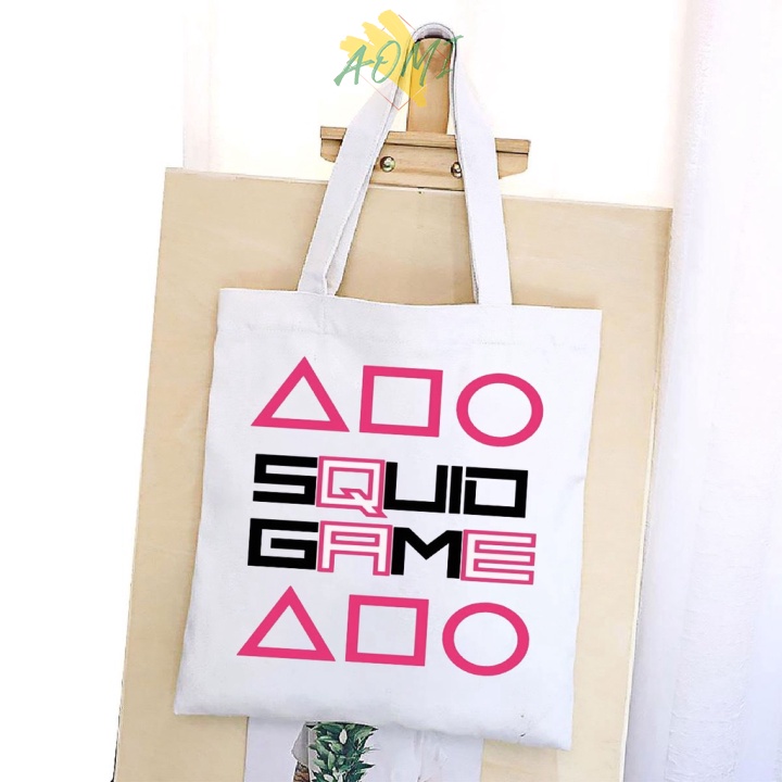 [Nhiều mẫu Đẹp] TÚI VẢI SQUID GAME ĐEO VAI TOTE CANVAS BAG CÓ KHÓA KÉO SIZE LỚN 33x38cm PHONG CÁCH CÁ TÍNH HOT TREND AOM