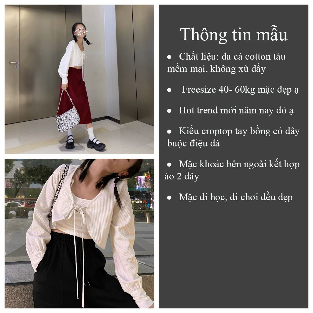 Áo khoác mỏng nữ kiểu croptop buộc dây mặc đi biển mùa hè chất cotton mịn mát- VIETSTAR