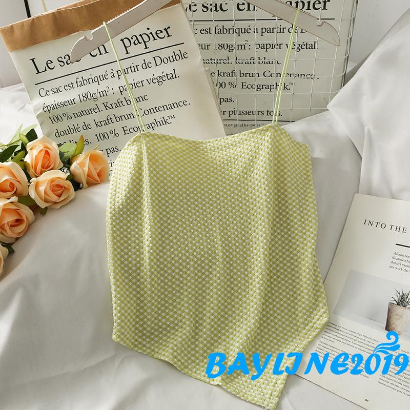 Áo Dây Nữ Ca Rô Cộc Tay Cổ Tròn Thời Trang Hàn | BigBuy360 - bigbuy360.vn