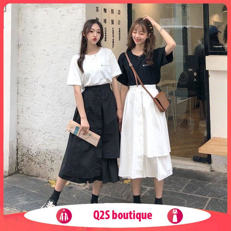 [Xả Kho] Chân Váy Xòe Đen Trắng Basic KIỂU VẠT LỆCH ULZZANG | BigBuy360 - bigbuy360.vn