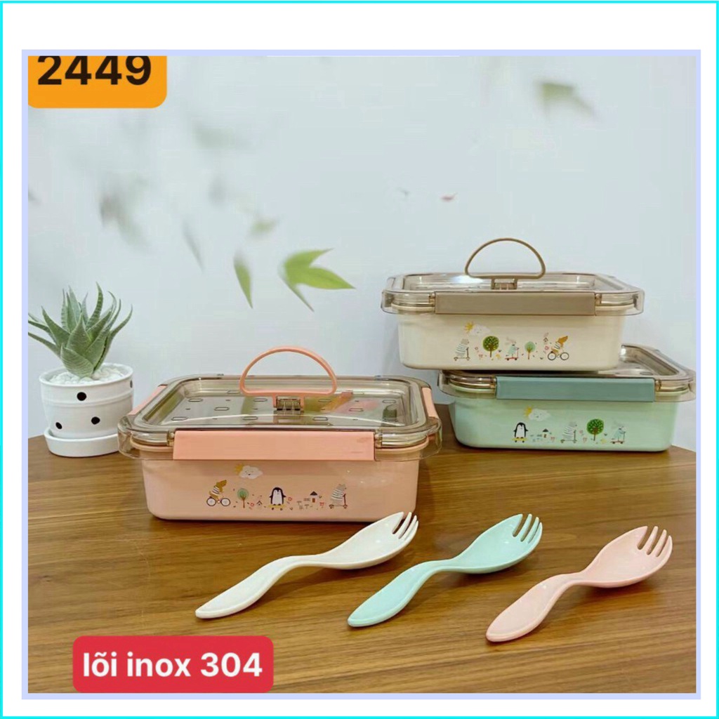 Hộp cơm inox vuông chia 3 ngăn ❤️FREESHIP❤️hàng cao cấp
