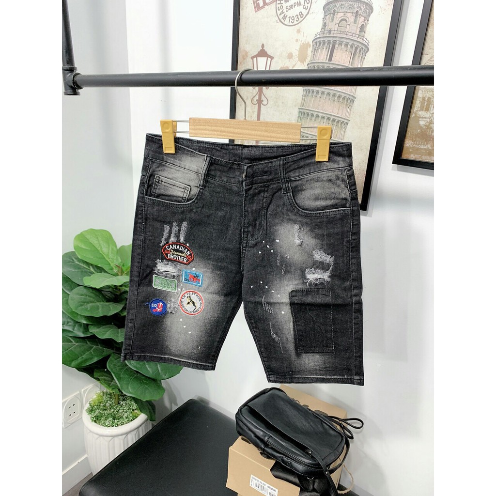 FREESHIP_Quần short jean!Quần jean ngố nam rách 2 màu ĐEN,XANH thêu chữ cao cấp | BigBuy360 - bigbuy360.vn