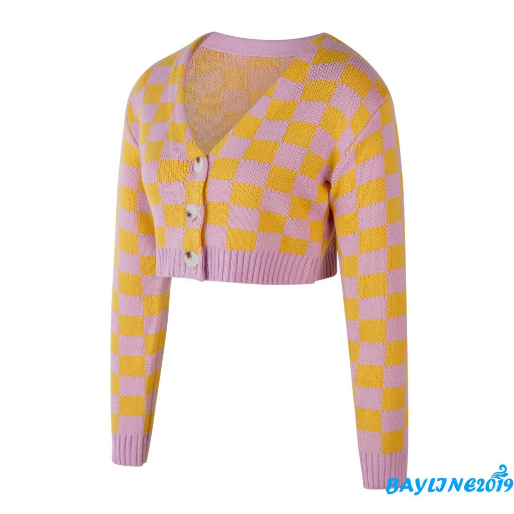 Áo khoác cardigan dệt kim tay dài cổ chữ V cài nút màu vàng tím cho nữ