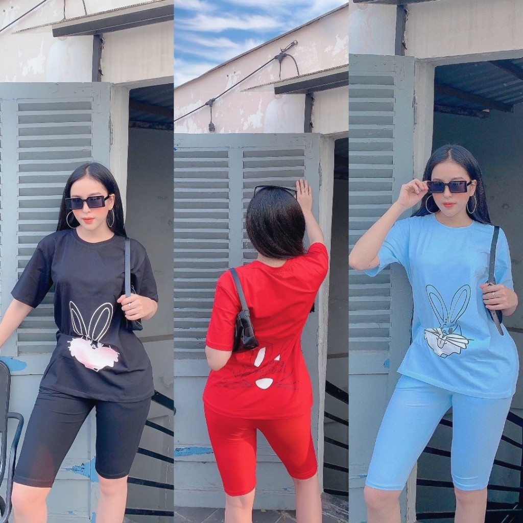 Đồ Bộ Nữ TS02331 Đồ Bộ Mặc Nhà Chất Cotton 100% Co Dãn Đanh Mịn Quần Ngố Lửng In Hình Con Thỏ Size 40KG - 80KG | BigBuy360 - bigbuy360.vn