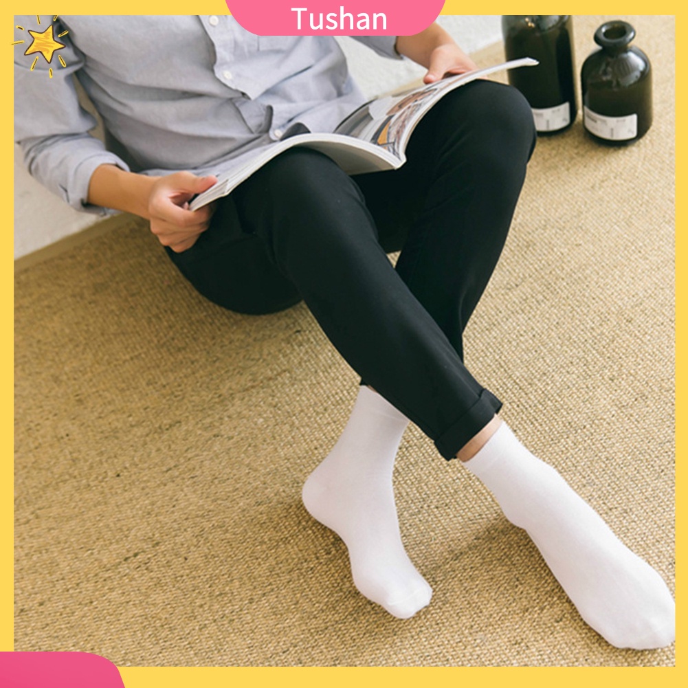 TUSH Business Men Solid Color Breathable Cotton Soft Elastic Middle Tube Crew Socks