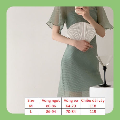 Đầm, váy nữ dáng dài 2 lớp tay ngắn xếp ly màu xanh bạc hà thời trang mùa hè mới nhất VDA1
