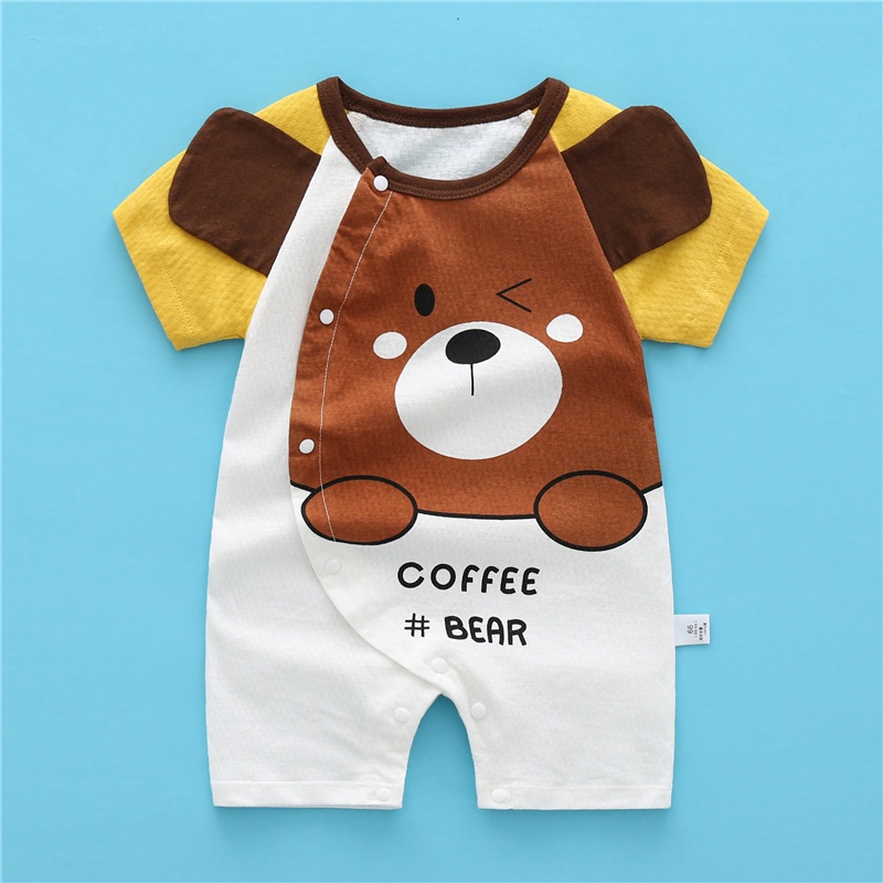 Bộ Áo Liền Quần Tay Ngắn Chất Liệu Cotton In Họa Tiết Hoạt Hình Bò Sữa Đáng Yêu Cho Bé Sơ Sinh