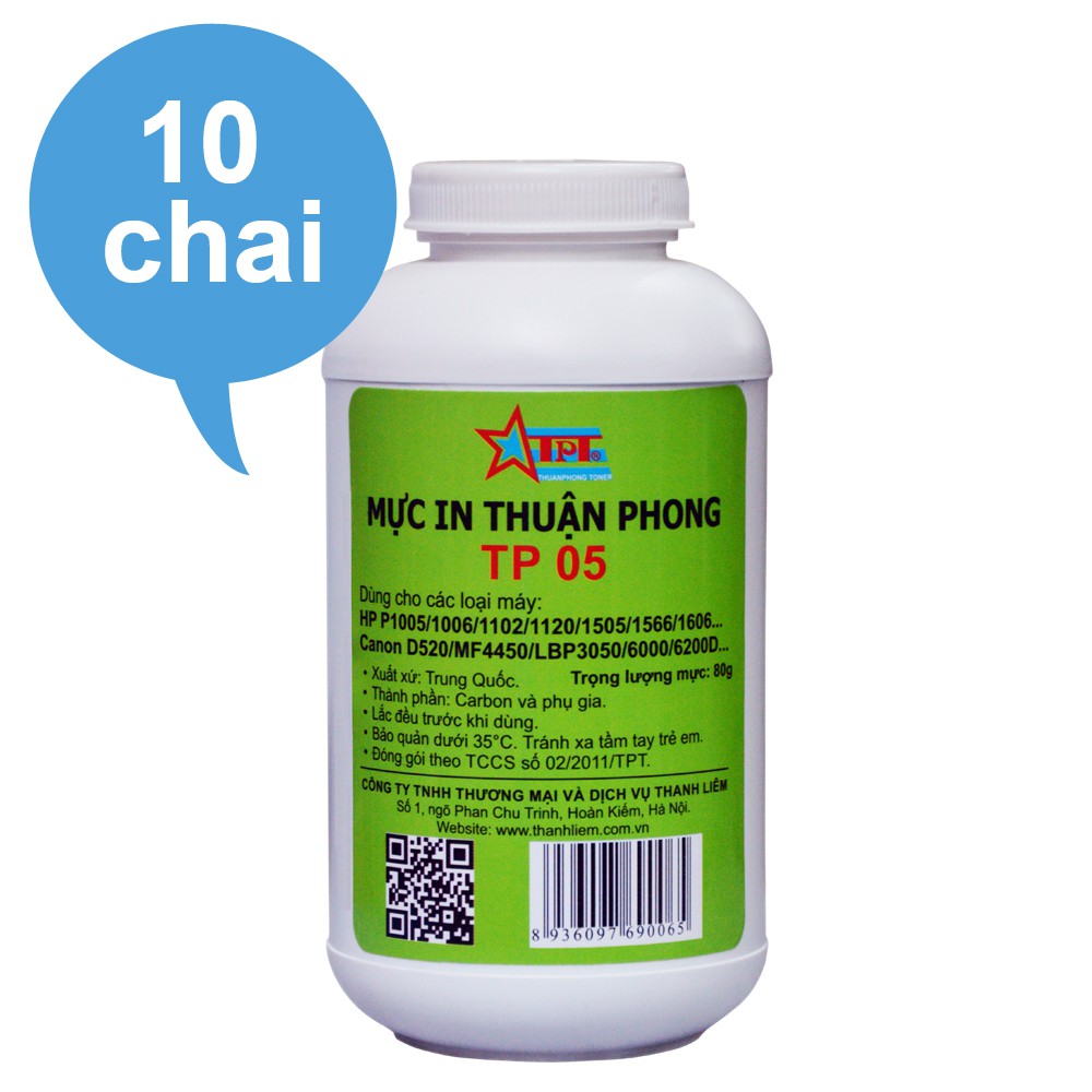 (BỘ 10 CHAI) Mực đổ Thuận Phong TP05 dùng cho máy in HP P1005 / 1006