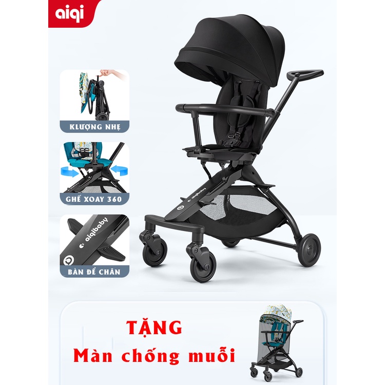 Xe đẩy du lịch cho bé gấp gọn Aiqi A6 2chiều ngã lưng 2 cấp độ (150 độ) ghế xoay 360 độ dành cho bé biết ngồi đến 6 tuổi