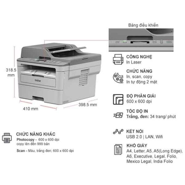 Máy in laser đa năng Brother DCP-B7535dw (In đảo mặt/ Scan/ Copy + WiFi)