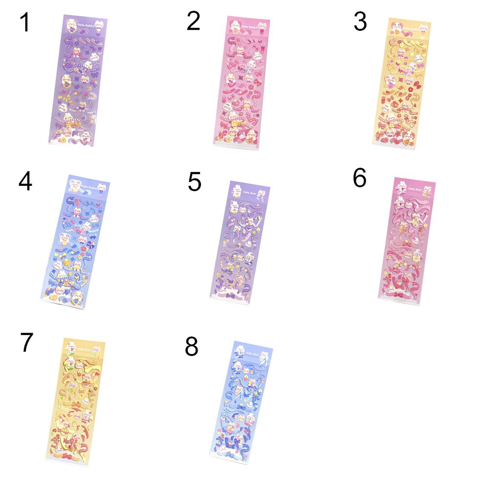 Miếng dán trang trí điện thoại hình gấu phối ren và ruy băng màu laser