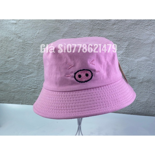 Mũ bo bucket 2 lớp 1 mặt thêu mặt heo  +  cá tính thời trang