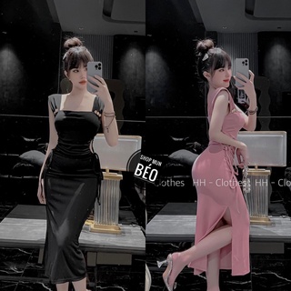 Đầm Body Dây To Đính Cúc Eo Rút Dây Xẻ Tà Chất Thun Gân Thích Hợp Mặc Đi Tiệc Đi Làm Đi Chơi