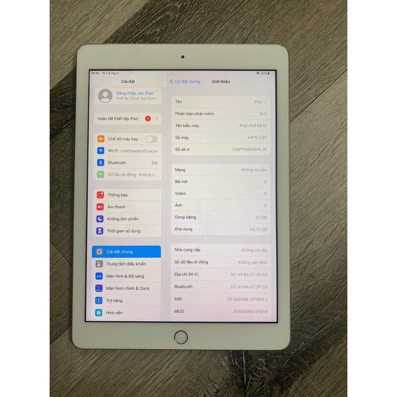 Ipad gen 5 dung lượng 32g wifi + 4G