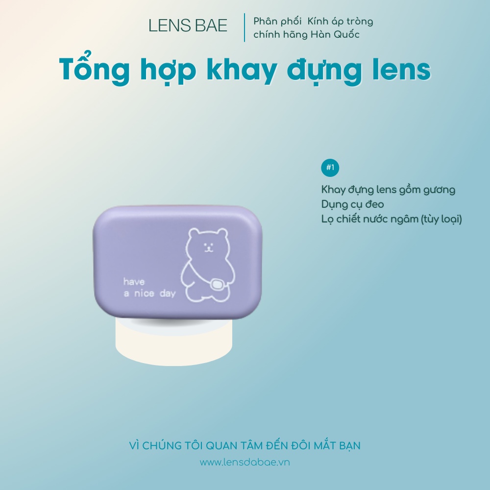 hộp khay đựng lens siêu xinh có gương kèm dụng cụ đeo lens tiện lợi  dễ thương phong cách Hàn Quốc