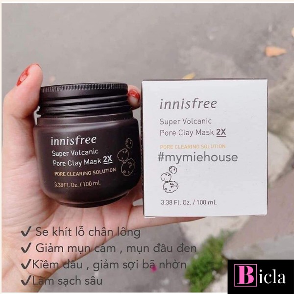 Mặt Nạ Đất Sét Tro Núi Lửa Giảm Mụn Đầu Đen Innisfree Super Volcanic Pore Clay Mask 2X 100ml.