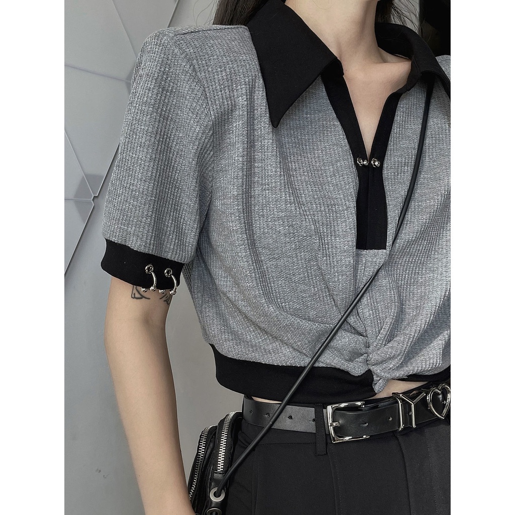 Áo Thun Tay Ngắn Cổ Polo Phong Cách Hàn Quốc Cổ Điển Thời Trang Mùa Hè Cho Nữ