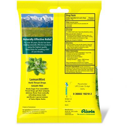 Kẹo Thông Cổ Thơm Miệng Không Đường Ricola Lemon Mint Của Mỹ 105 Viên Date 10/2022