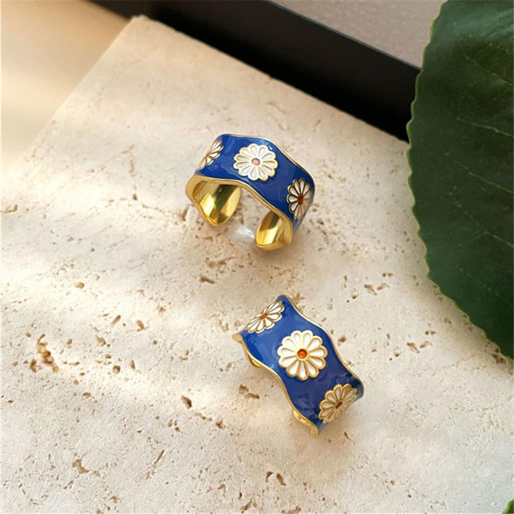 NIUYOU Nhẫn Hở Họa Tiết Tráng Men Màu Xanh Dương Nhỏ Xinh Thanh Lịch Cho Nữ