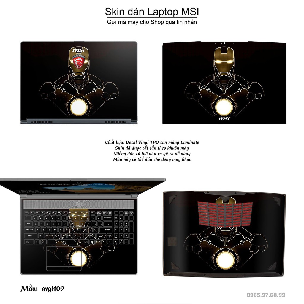 Skin dán Laptop MSI in hình Avenger nhiều mẫu 2 (inbox mã máy cho Shop)