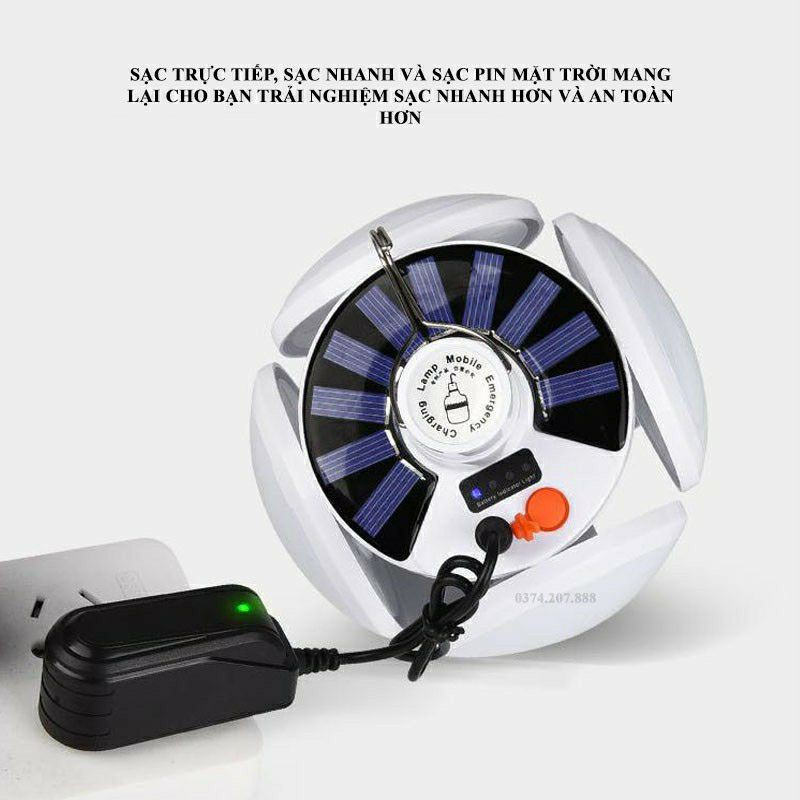 Bóng đèn led tích điện, năng lượng mặt trời hình 4 Cánh Hoa có thể đóng mở (40W) .