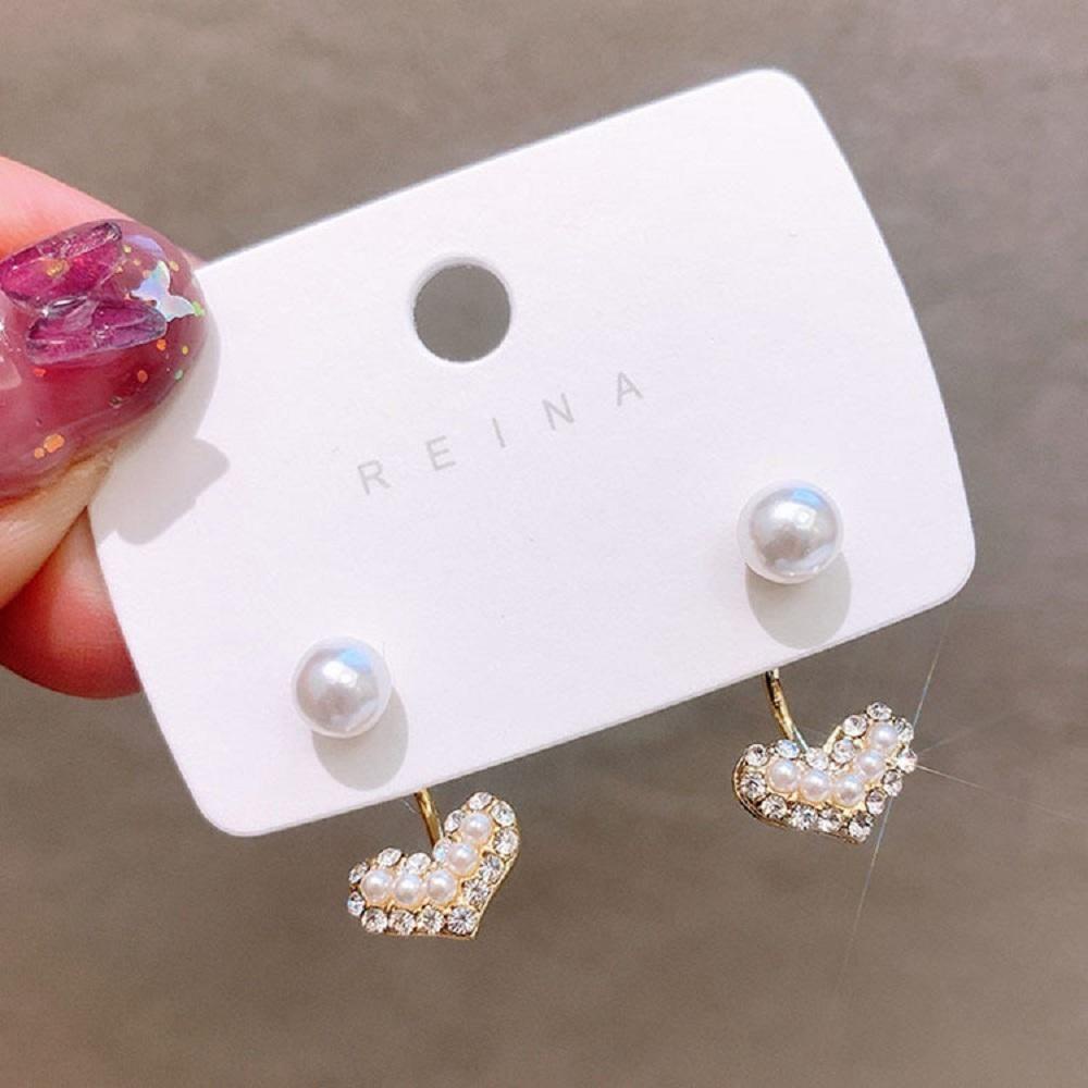 MXGOODS 1 Đôi Bông Tai Hình Trái Tim Đính Đá Thời Trang Dành Cho Nữ