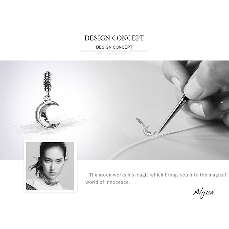 Mặt trang sức BAMOER SCC149 bạc 925 thiết kế hình mặt trăng đáng yêu thời trang độc đáo