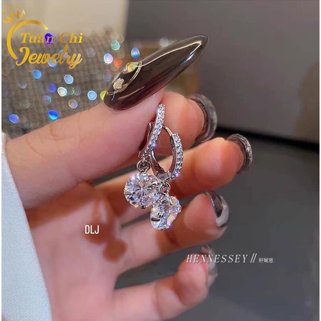 Bông Tai Nữ- Khuyên Tai Bạc Đá Tròn Cực Xinh, Đá Sáng Nổi Bật, Bảo Hành Chất Lượng