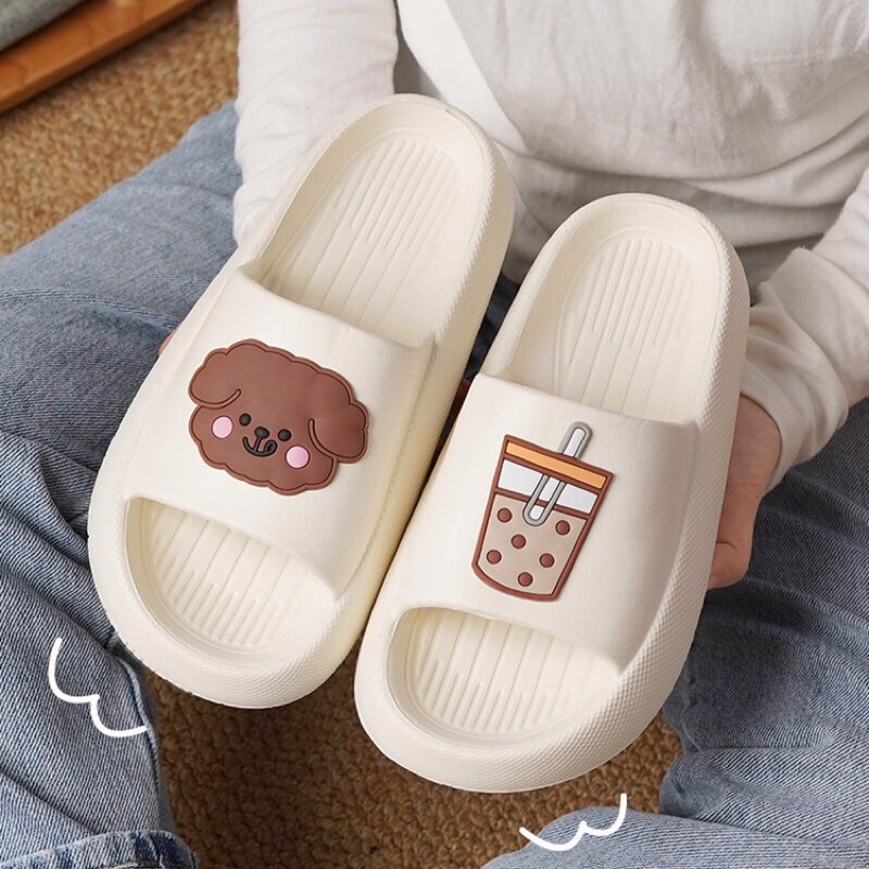 Dép bánh mì đế bằng ulzzang hình gấu và trà sữa