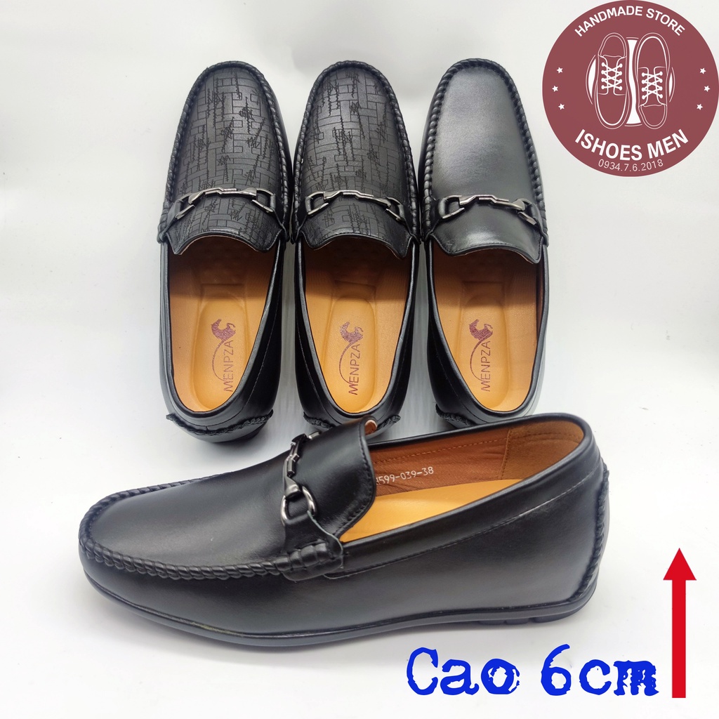 Giày Lười Moca Nam Tăng Chiều Cao SmartMen Da Bò Cao Cấp