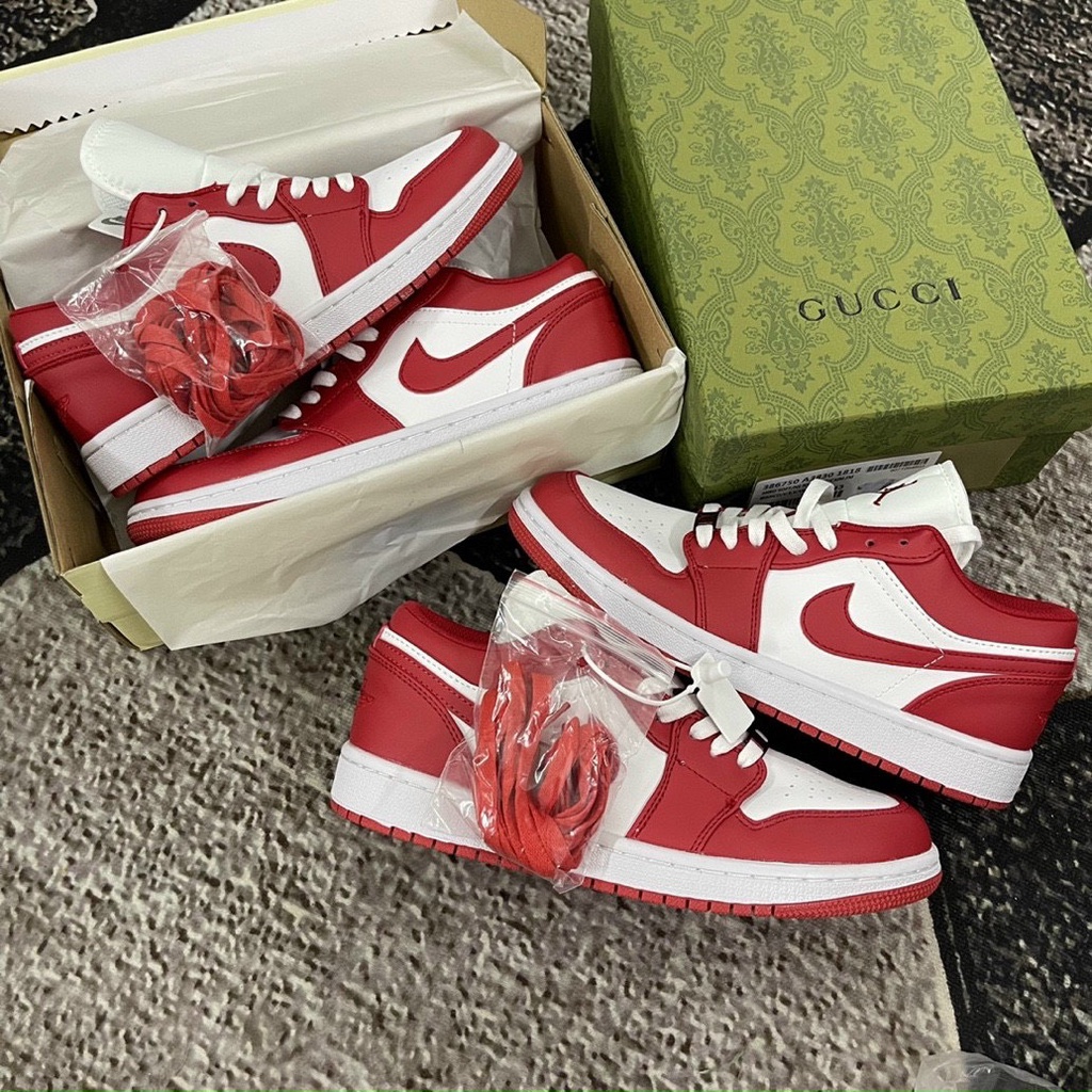 Giày Jordan Cổ Thấp Nam Nữ, Giày Sneaker JD1 Đỏ Trắng Cổ Thấp Thời Trang Cao Cấp Hottrend