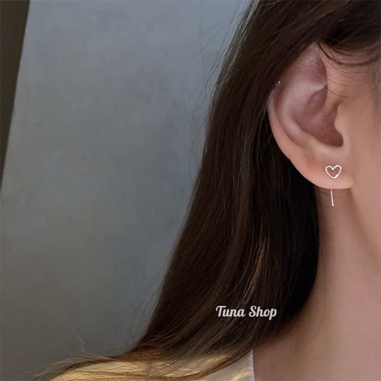 Khuyên tai Bạc Cao Cấp, Bông tai bạc trái tim Cam kết chuẩn bạc TUNA SILVER