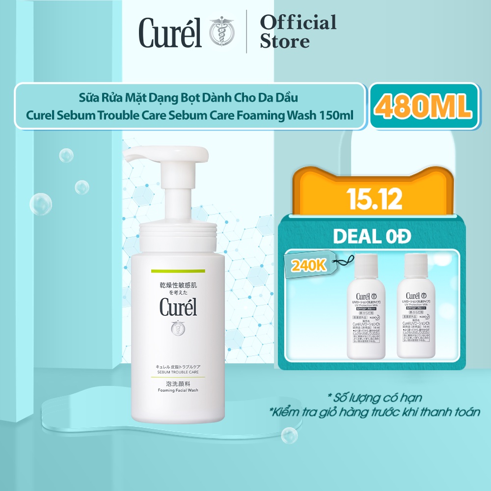 Sữa Rửa Mặt Dạng Bọt Dành Cho Da Dầu Curel Sebum Trouble Care Sebum Care Foaming Wash 150ml