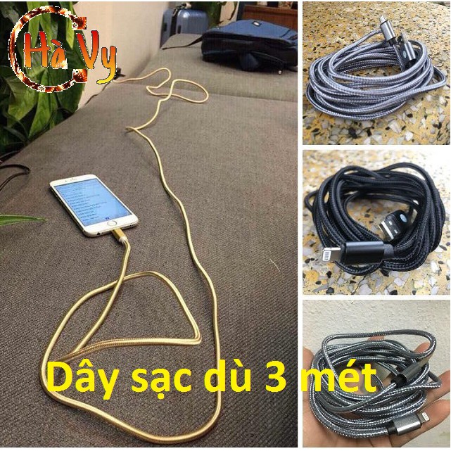 Dây Sạc 3 mét Bọc Dù sạc nhanh, chất lượng siêu bền bỉ