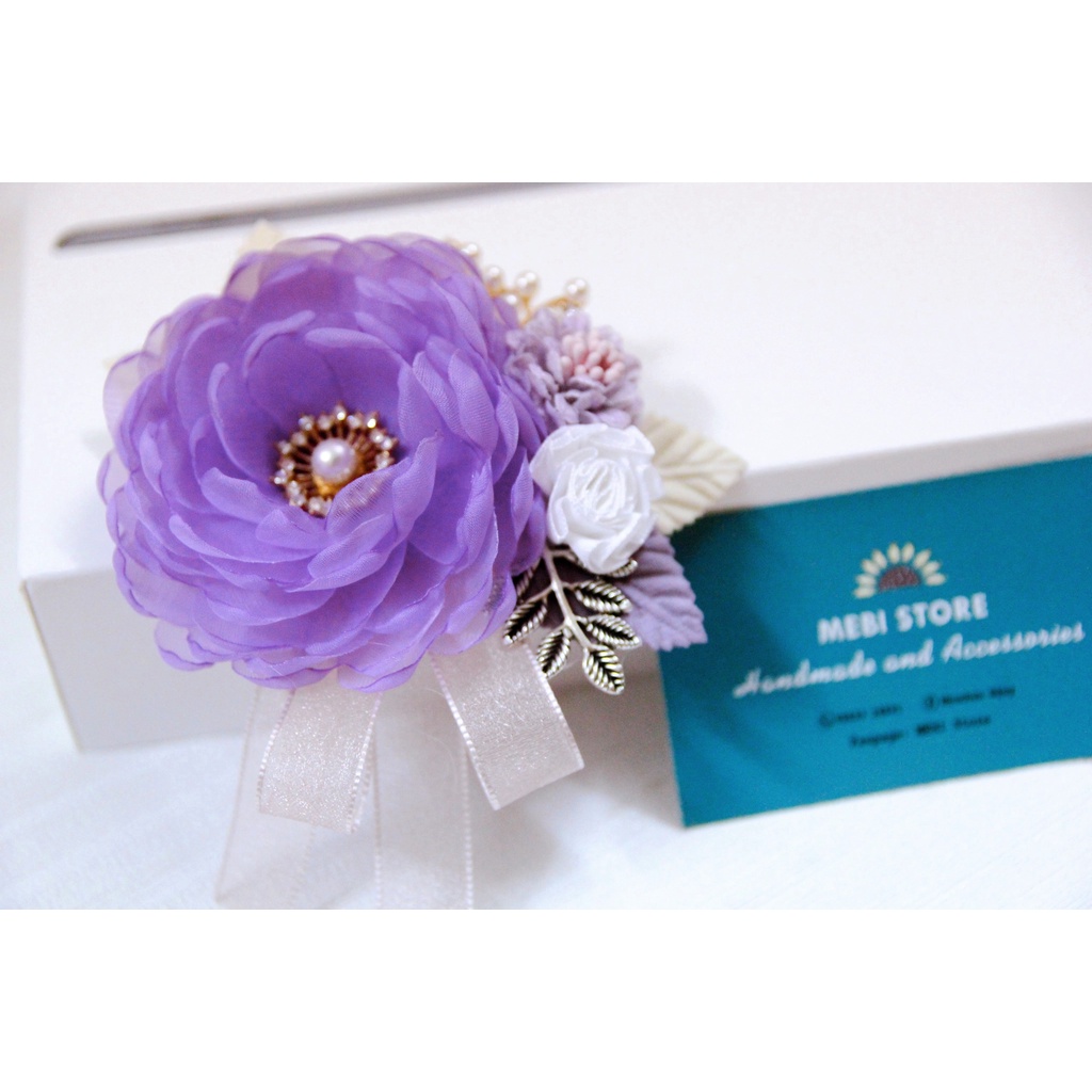 ẢNh thật 100% - Hoa cài áo MEBI Handmade mẫu hoa chùm màu tím size lớn