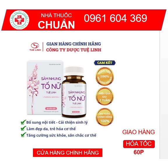 Sâm nhung tố nữ Tuệ Linh (Chính hãng  date mới )- Bổ sung nội tiết tố, cải thiện sinh lý nữ, đẹp da - Lọ 30 viên