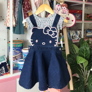 Sét Váy/Yếm kèm áo thun Cotton Bé Gái Hello Kitty Xuất dư