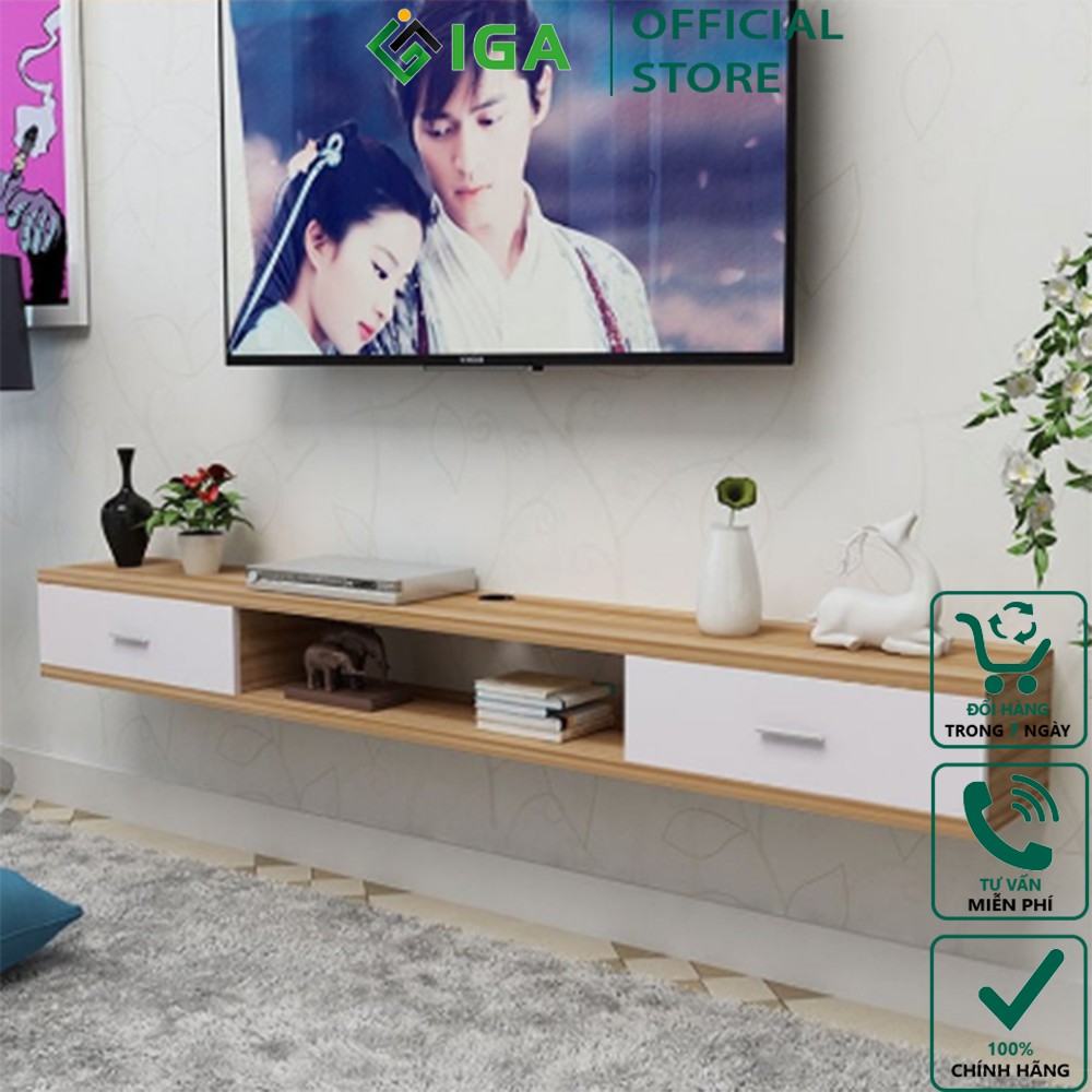 Kệ tivi treo tường 2 ngăn kéo vân gỗ sồi hiện đại phòng khách GP110/ GP188