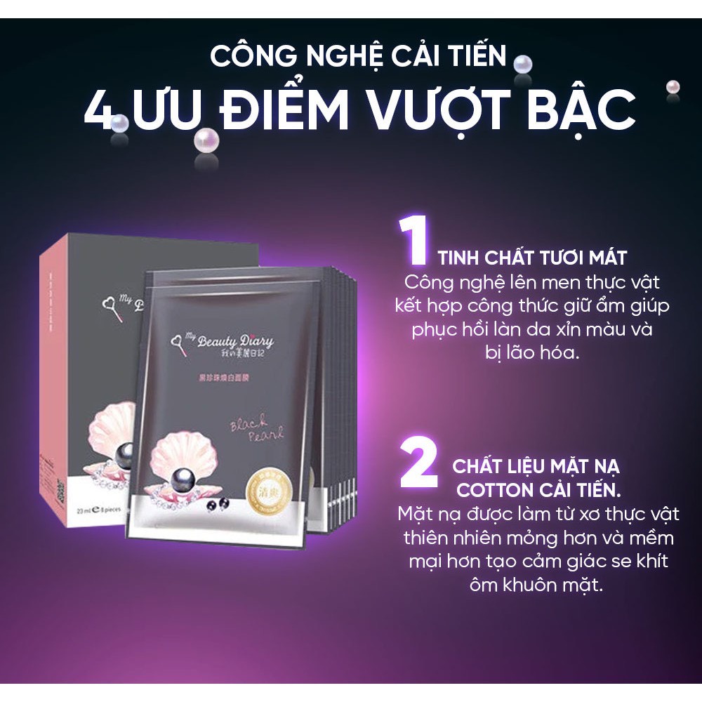 Hộp 8 miếng mặt nạ My Beauty Diary Black Pearl Brightening Mask trắng da và cấp nước Ngọc trai đen 23ml/miếng