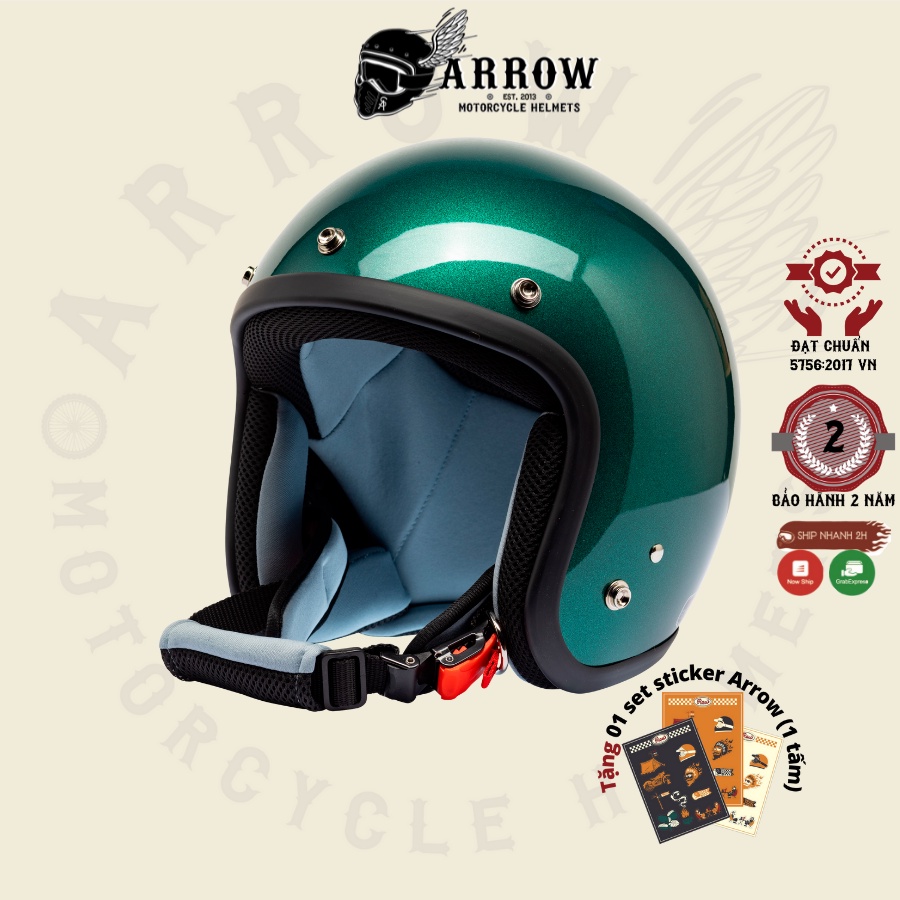Mũ bảo hiểm 3/4 Raws arrow DOT màu trơn thời trang cute đi phượt