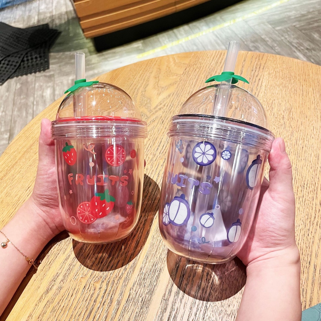 Ly, cốc đưng nước 2 lớp bằng nhựa chịu đựng nhiệt độ cao kiểu dáng dễ thương 400ml LB 216 LoBi.Kiss