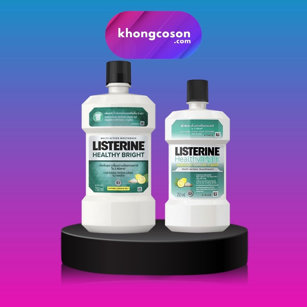 Nước Súc Miệng Trắng Răng Listerrine Ngăn Ngừa Sâu Răng Loại Bỏ Mảng Bám Healthy Bright Multi Action–Khongcoson