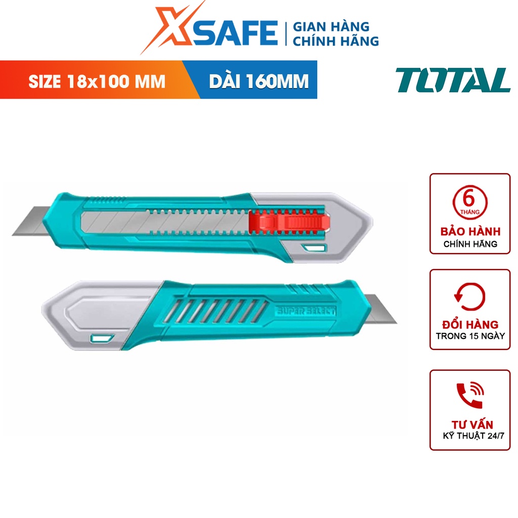 Dao rọc giấy TOTAL THT511805, dao cắt giấy có chiều dài 160mm với nút nhấn dẹp, kích thước lưỡi 18mmx100mm, sắc bén, nhỏ