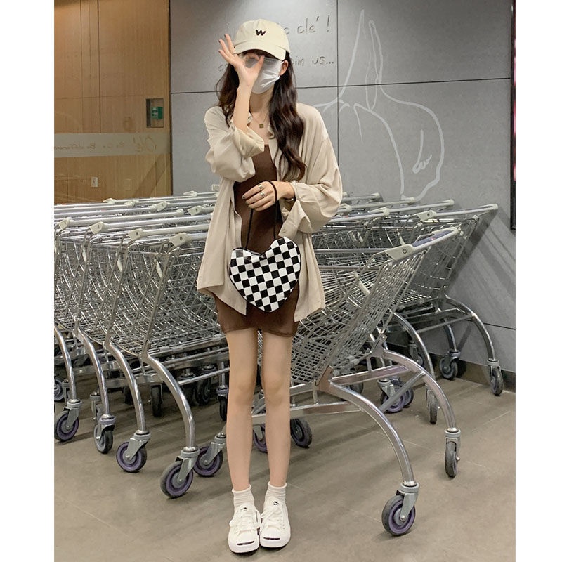 Set Áo Sơ Mi Mỏng + Đầm Hai Dây Dáng Rộng Phong Cách Pháp Thời Trang Mùa Hè Cho Nữ
