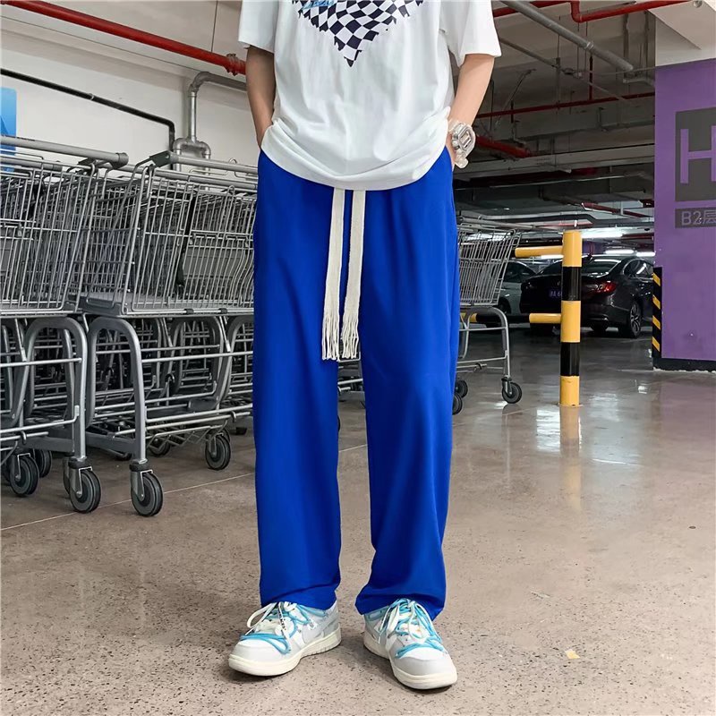 Quần Thể Thao Vải Lụa Mát Màu Trơn Dáng Rộng Phong Cách Hàn Quốc Thời Trang Cho Nam Size S-5xl