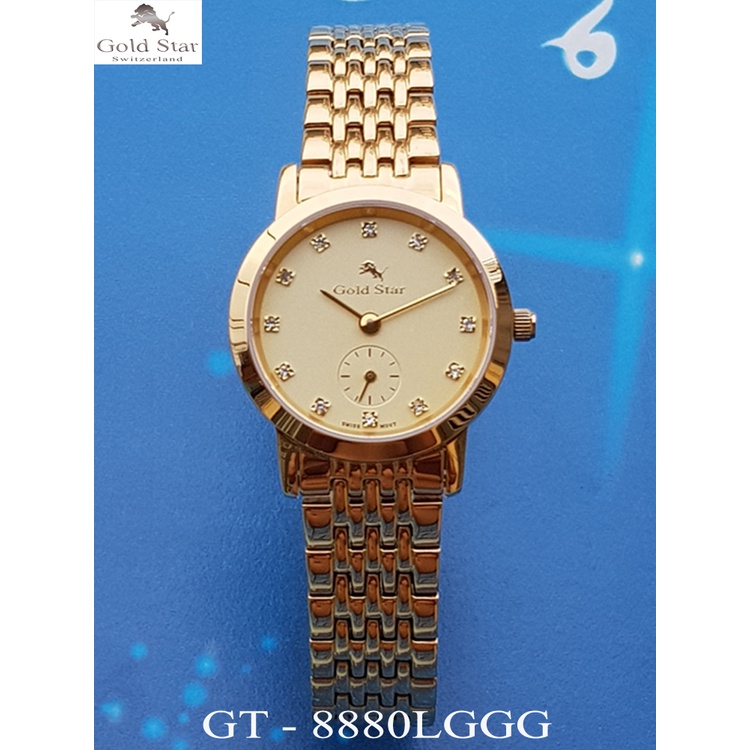 *Gold Star* Đồng Hồ goldstar Chính Hãng - Nữ GT – 8880LGGG, Thép 316L Mạ Vàng 24k, Kính Saphia, Chịu Nước 35 mét.