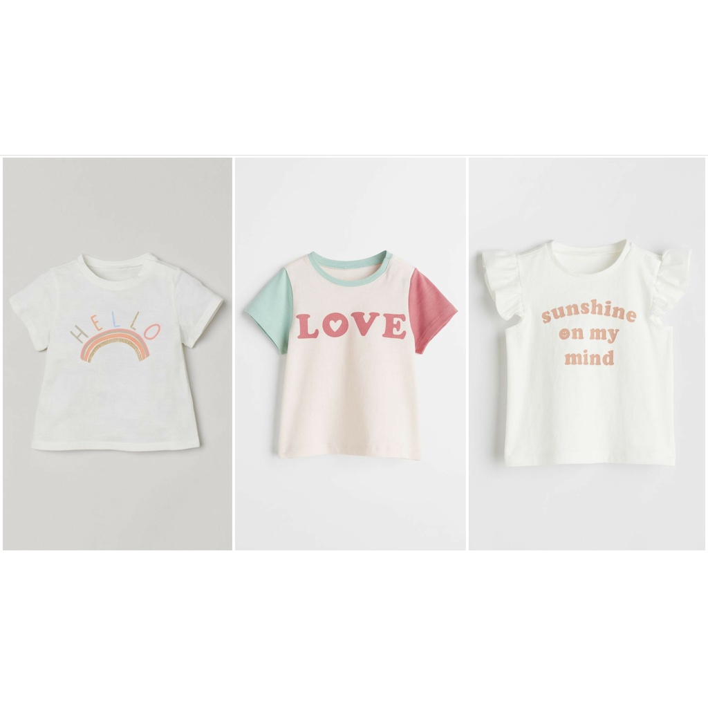 Áo phông trắng cầu vồng hello HM H&M_hàng chính hãng authentic