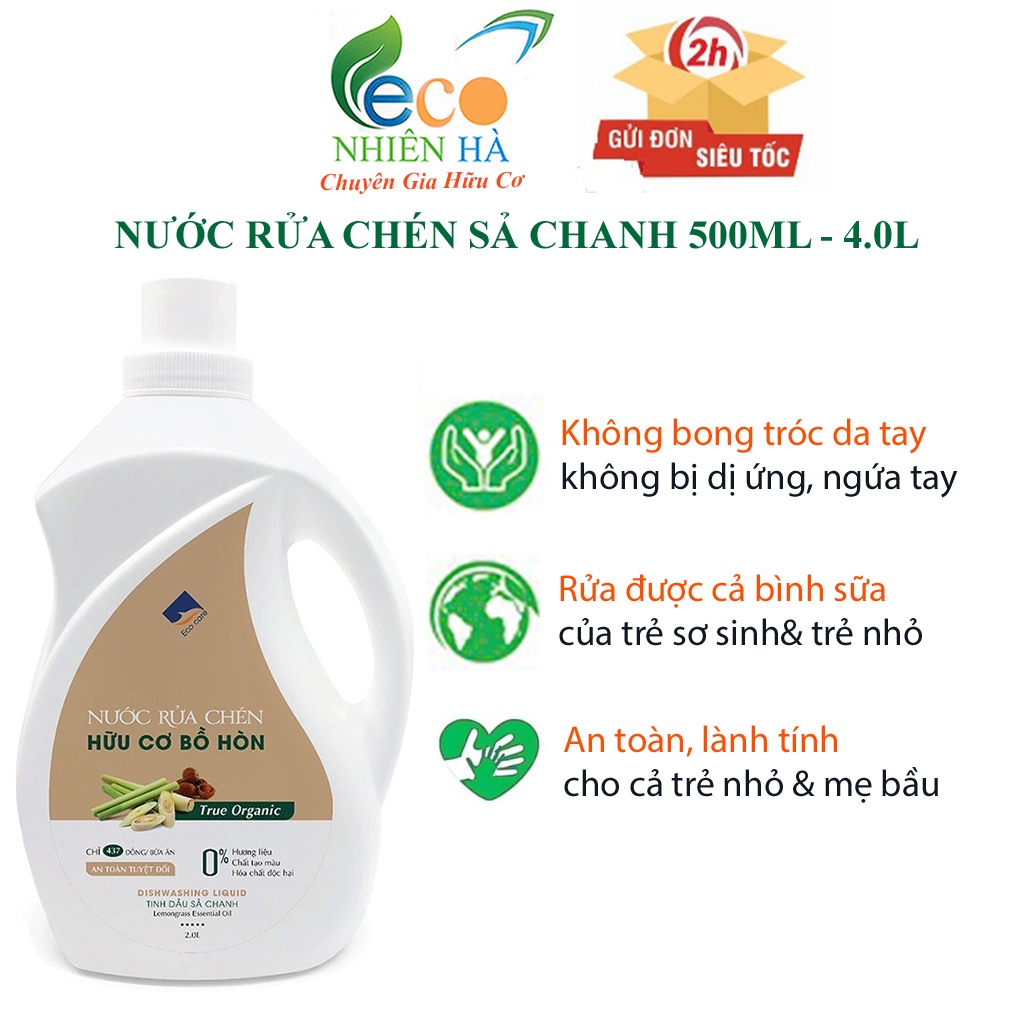 Nước rửa chén hữu cơ ECOCARE tinh dầu sả chanh, nước rửa bát cho bé, an toàn da tay