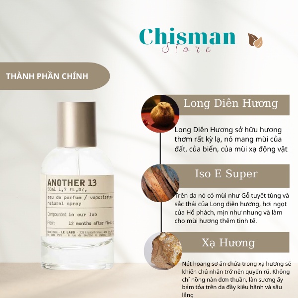 Nước hoa unisex Le labo Another 13, Santal 33 10/100ml-  Lưu hương lâu mùi hương gỗ tươi mát cuốn hút- Chisman