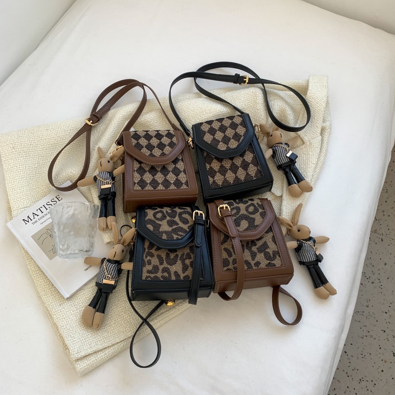 Túi đeo chéo IELGY đựng điện thoại họa tiết hình thoi nhỏ/ da báo đa năng cho nữ